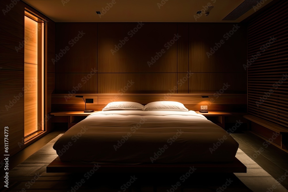 cozy bedroom with a comfortable bed and a stylish nightstand. Generative AI cozy bedroom with a comfortable bed and a stylish nightstand. Generative AI