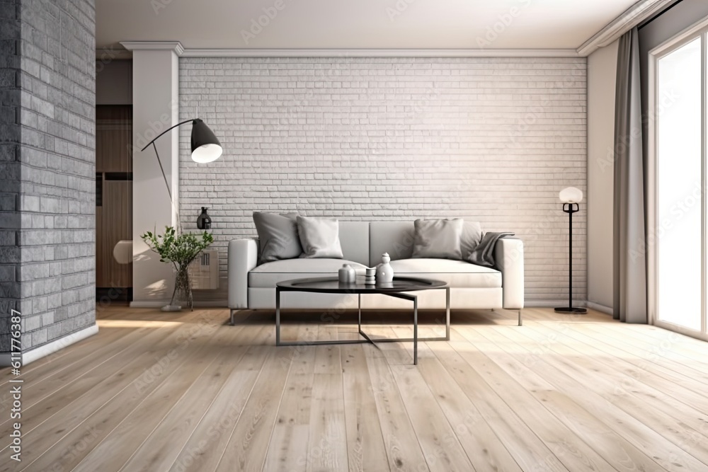 cozy living room with a comfortable couch and a stylish coffee table. Generative AI cozy living room with a comfortable couch and a stylish coffee table. Generative AI
