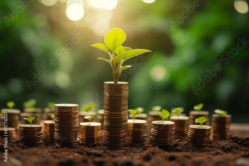 ESG concept of environmental, social, and governance.ESG small tree on stack coins idea for esg investment sustainable organizational development. account the environment. High quality Generative AI