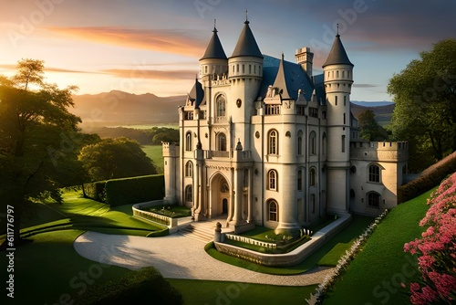 an ancient castle with weathered stone walls and overgrown vines, standing as a testament to history