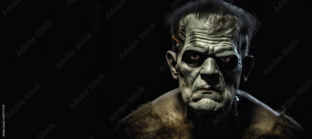 Frankenstein’s Monster Banner with Space for Copy. Generative AI