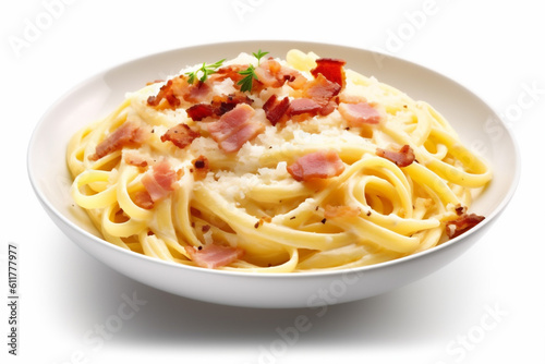 cheese spaghetti italian bacon sauce meat meal pasta food carbonara. Generative AI.