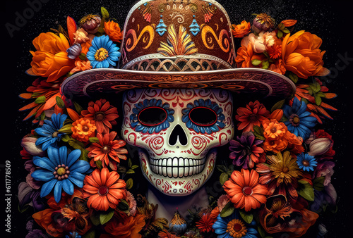 Wallpaper Mural a sombrero in the shape of a mexican skull, generative ai Torontodigital.ca