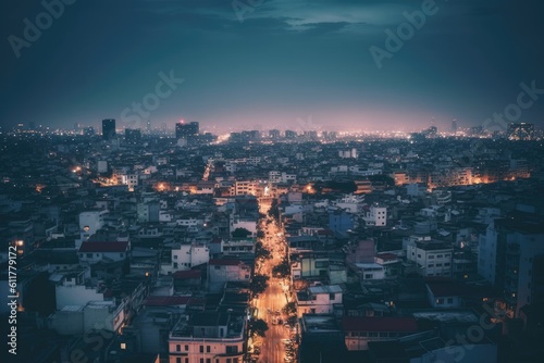 Wallpaper Mural an illuminated city skyline at night from an aerial perspective. Generative AI Torontodigital.ca