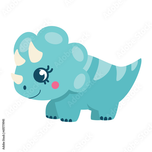 Cute vector illustration. A little baby dinosaur. Cute Triceratops 