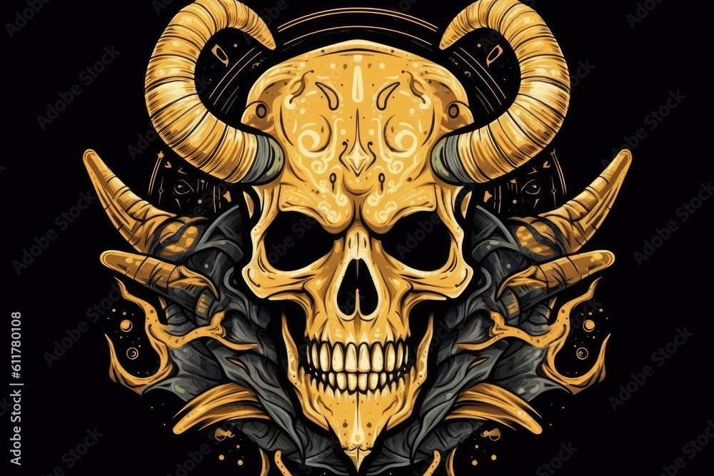 skull with antlers and horns. Generative AI