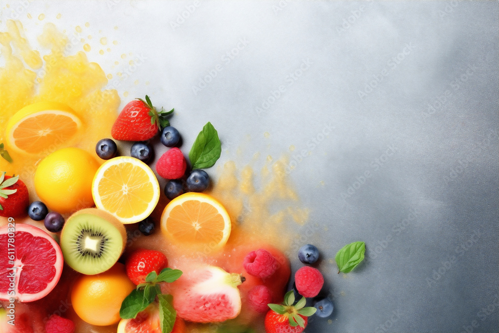 fruit juice orange background food diet apple grape ice smoke hookah. Generative AI. fruit juice orange background food diet apple grape ice smoke hookah. Generative AI.