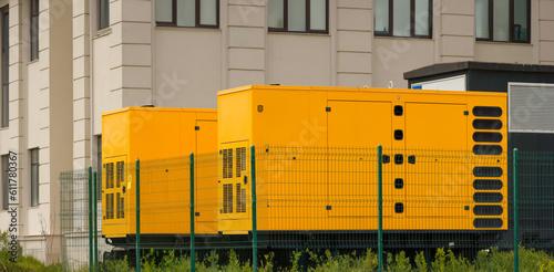 Two large electricity generators used for the building