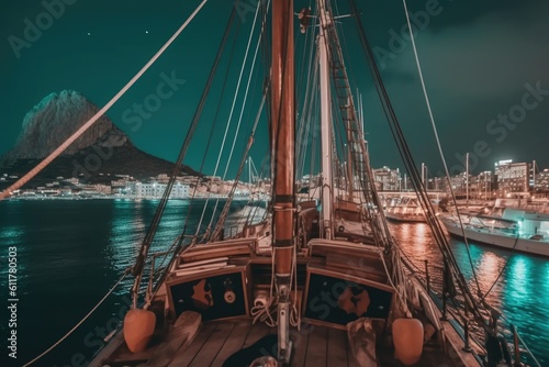 Wallpaper Mural sailboat docked in a colorful harbor with a bustling city skyline in the background. Generative AI Torontodigital.ca