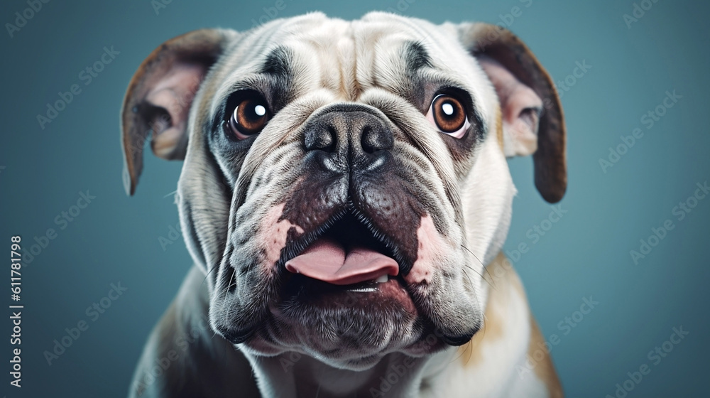 Generative Ai image of a bulldog face close up