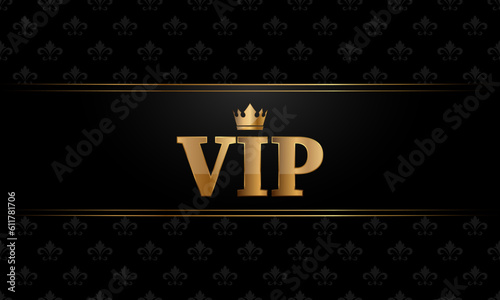 Golden vip card with crown. Luxury abstract invitation. Vector illustration