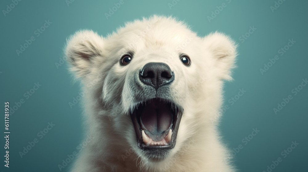 Generative Ai image of a baby polar bear face close up