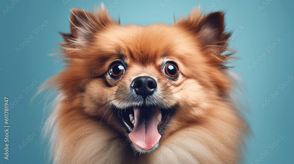 Generative Ai image of a pomeranian dog face close up Generative Ai image of a pomeranian dog face close up