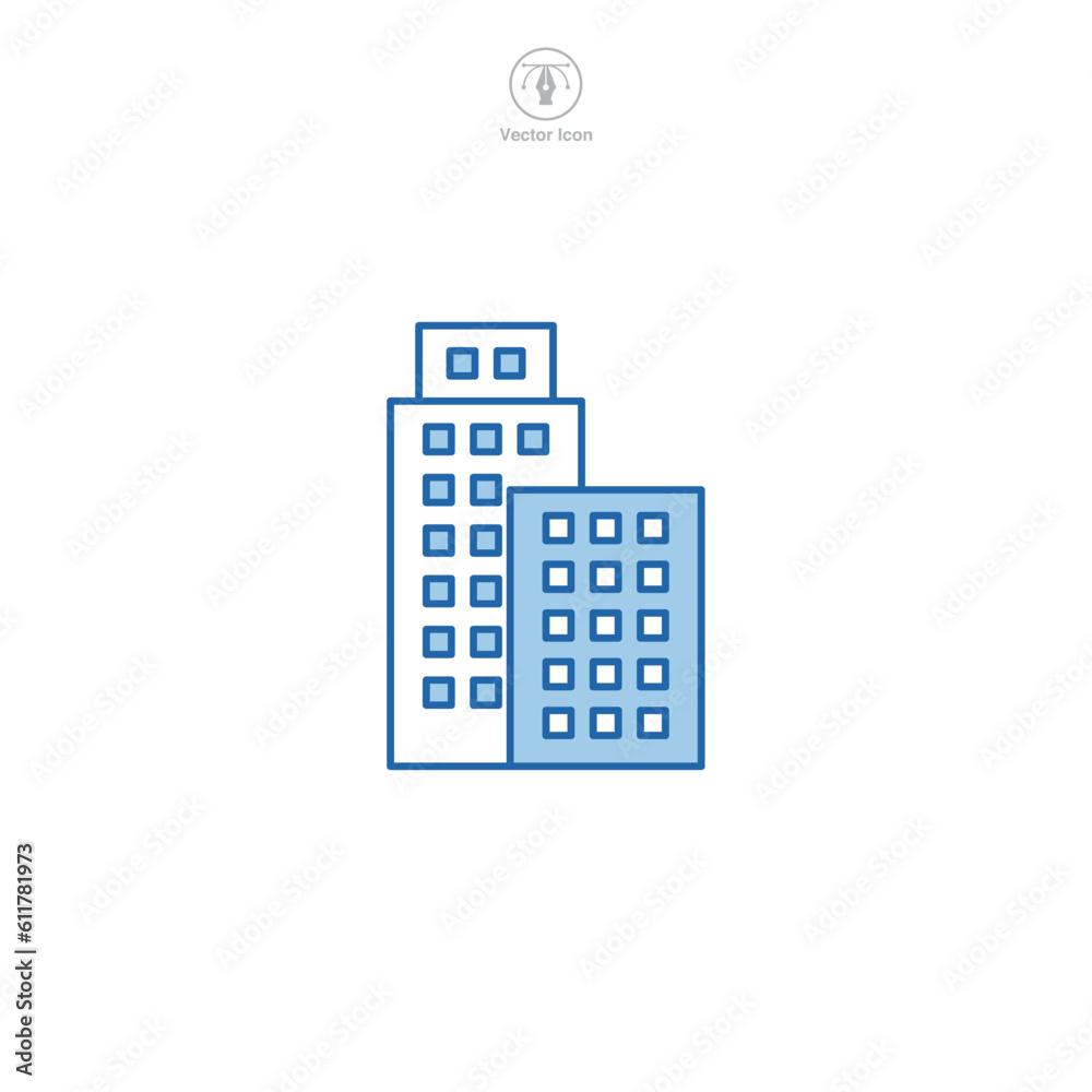 Building icon. A solid and architectural vector illustration of a building, representing infrastructure, construction, and physical establishments. Building icon. A solid and architectural vector illustration of a building, representing infrastructure, construction, and physical establishments.