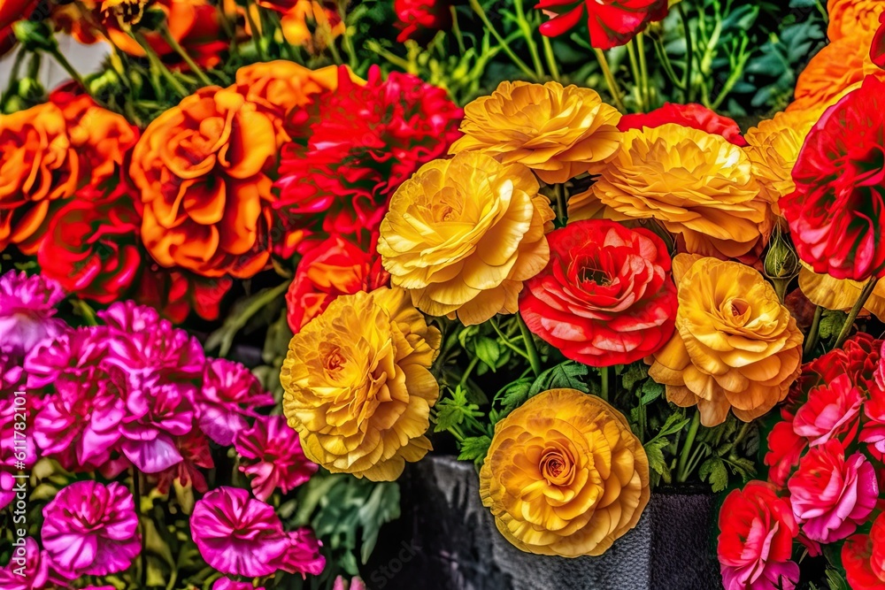 colorful flowers arranged in a vase. Generative AI