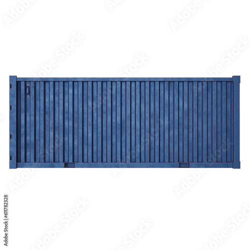 Blue Delivery Cargo Container. Shipping Container. Realistic 3D Render. Cut Out. Side View.