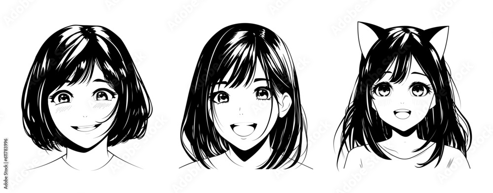 Happy Anime Face Manga Style Big Stock Vector (Royalty Free) 1681879951