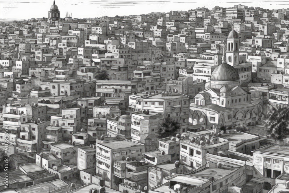 monochrome cityscape with intricate details. Generative AI monochrome cityscape with intricate details. Generative AI