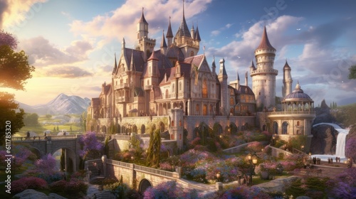 Wallpaper Mural Grand and enchanting game art castle straight out of a fairy tale, complete with towering turrets, a drawbridge, and a sprawling garden Torontodigital.ca