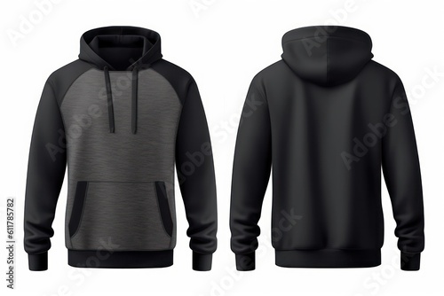 Blank Black Men's Hoodie Sweatshirt (Long Sleeve) with Clipping Path (Generative AI)