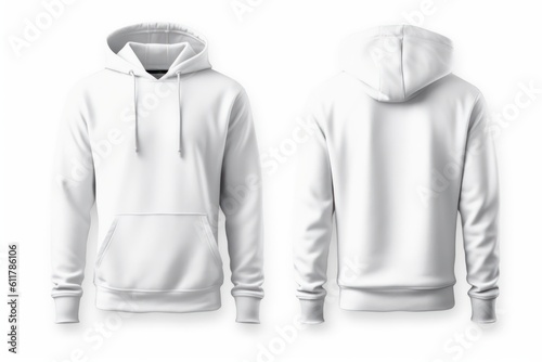 Blank White Men's Hoodie Sweatshirt (Long Sleeve) with Clipping Path (Generative AI)