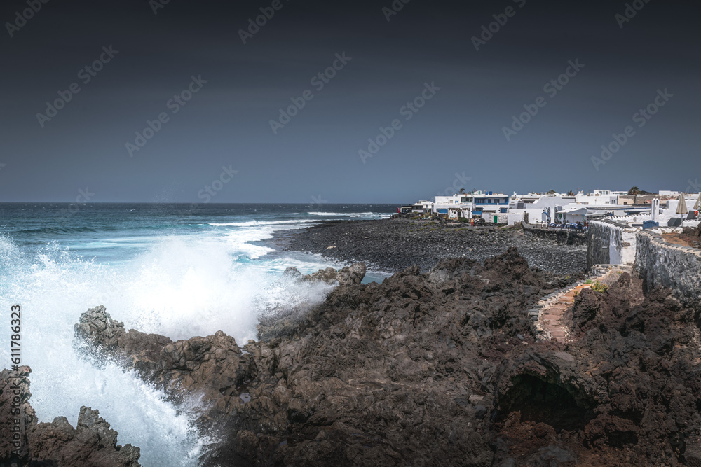 Big vawes breaking near El Golfo village, Lanzarote