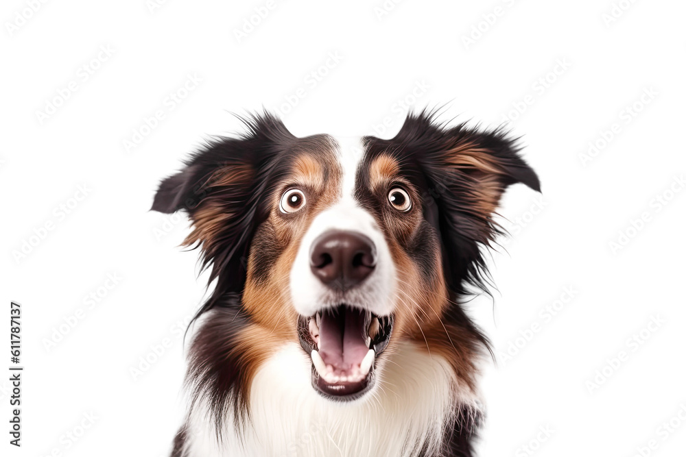 Close-up Funny Surprised Dog with Huge Eyes Portrait. AI generative. Isolated on White and PNG Transparent Background.