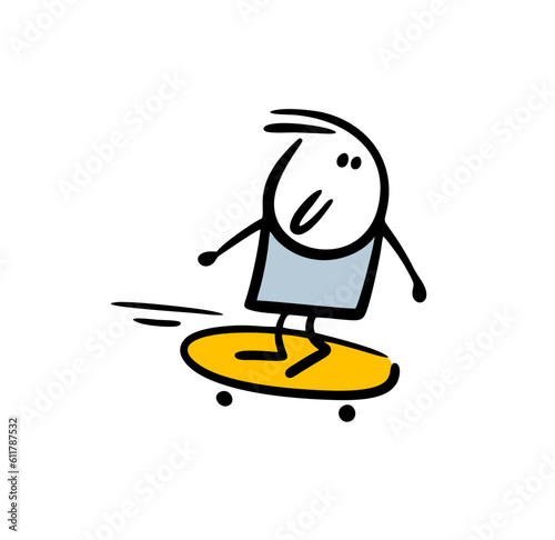 Funny sportsman boy ride on skate board. Vector illustration of child having fun.