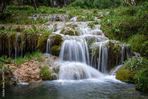 Waterfalls of the source of the Cuervo River in the Serrania de Cuenca natural park in Cuenca  Spain