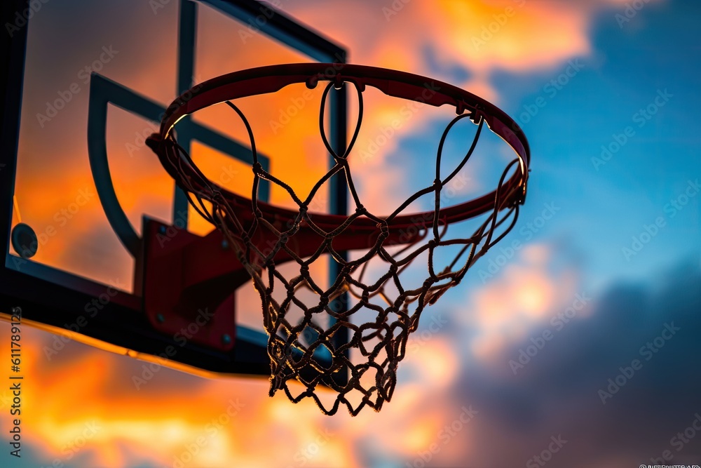 a basketball hoop at sunset Generative AI
