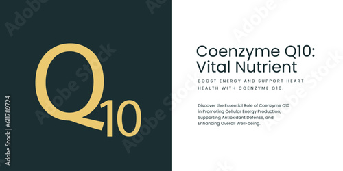 Coenzyme Q10 Banner on Green and White Background. Stylish Banner with Text and Icon for Healthcare and Medical