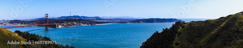 Views from climbing to the top of a hill in San Francisco Bay with the Golden Gate Bridge visible.