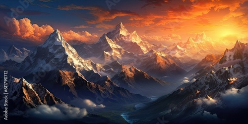 Majestic Peaks: A Glimpse of the Beautiful Himalayas Generative AI Digital Illustration Part#100623