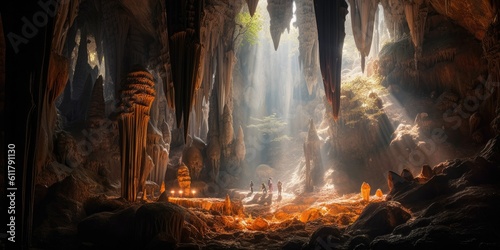 mysterious underground cavern adorned with stunning stalactites and stalagmites Generative AI Digital Illustration Part#100623