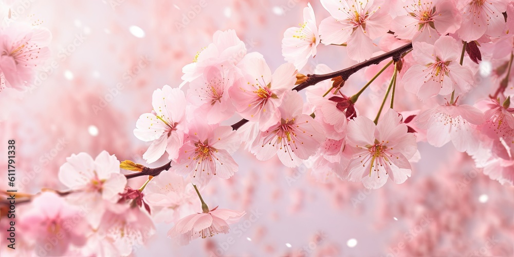 canopy of delicate cherry blossoms in full bloom, creating a breathtaking display of pink and white petals  Generative AI Digital Illustration Part#110623