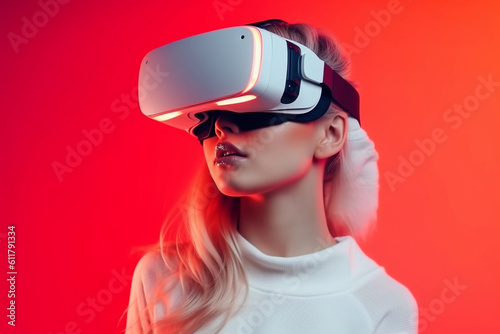 Young woman wearing VR headset