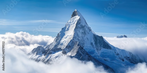 Slika na platnu majestic snowy mountain peak towering above the clouds, its pristine white slope