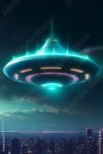 UFO flaying over the sky. Generative ai 