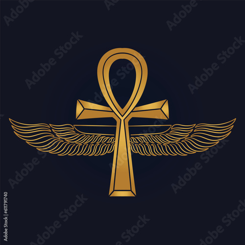 Egyptian Scarab bug with wings And ankh symbol 
