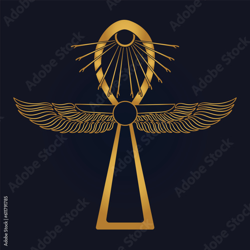 Egyptian Scarab bug with wings And ankh symbol 