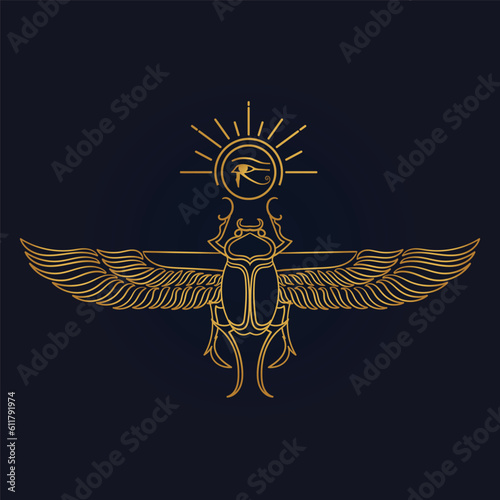 Egyptian Scarab bug with wings And ankh symbol 