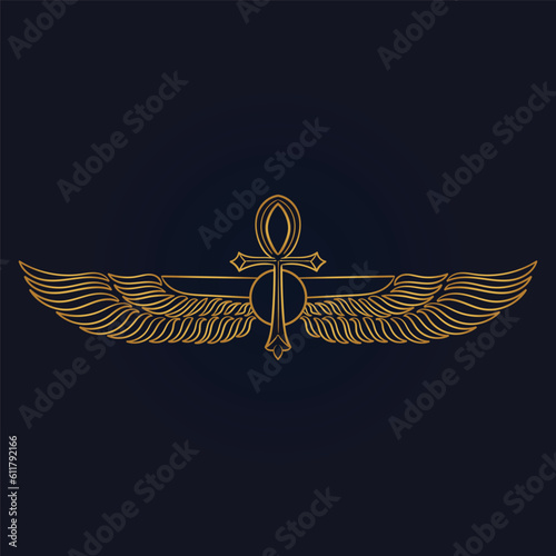 Egyptian Scarab bug with wings And ankh symbol 