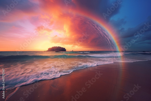 Rainbow sunset at the beach and the ocean © Guido Amrein