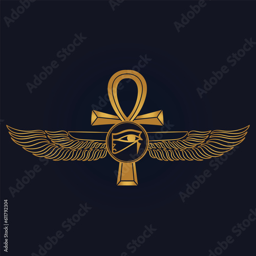 Egyptian Scarab bug with wings And ankh symbol 