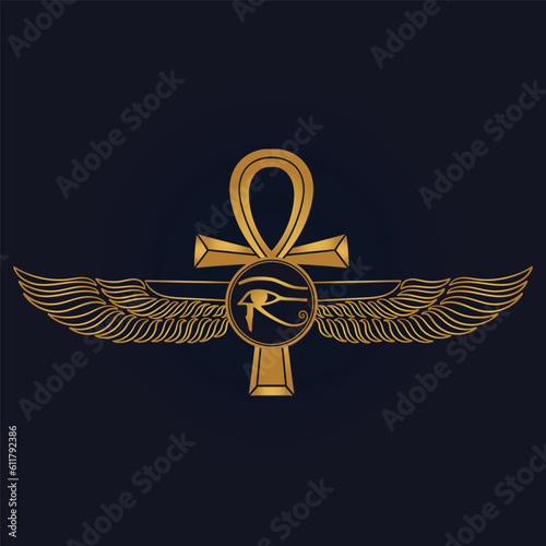 Egyptian Scarab bug with wings And ankh symbol 