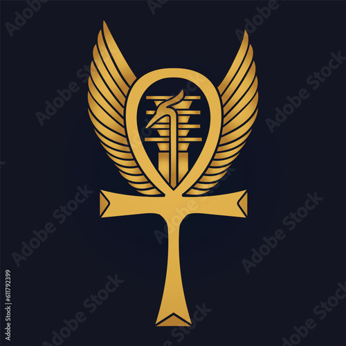 Egyptian Scarab bug with wings And ankh symbol 