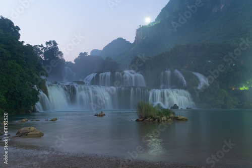 Ban Gioc Water Falls in Cao Bang, Vietnam and China border. Nature landscape background. Tourist attraction landmark.