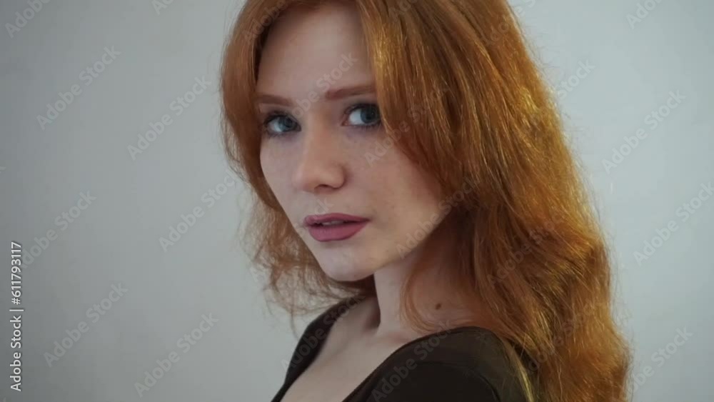 redhead girl with freckles looks, portrait of a ginger woman, pink lips, red, face close, hair, sad, psychology, mental health