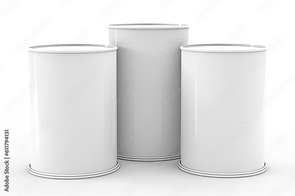 Blank paint cans in a set, isolated on white Generative AI Blank paint cans in a set, isolated on white Generative AI