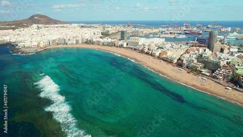 Playa de Las Canteras beach in Las Palmas town, Gran Canaria, Spain. photo